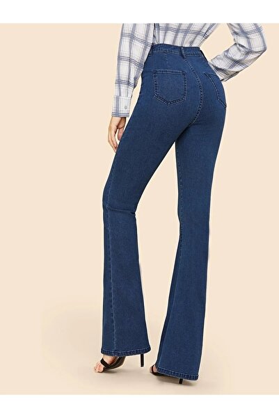 JILLY Eftelya Koyu Mavi İspanyol Paça Flare Jeans