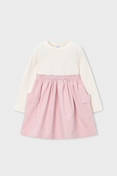 MAYORAL Girl's Standard Fit Cargo Pocket Piece Combination Look Dress - Cream/Pink