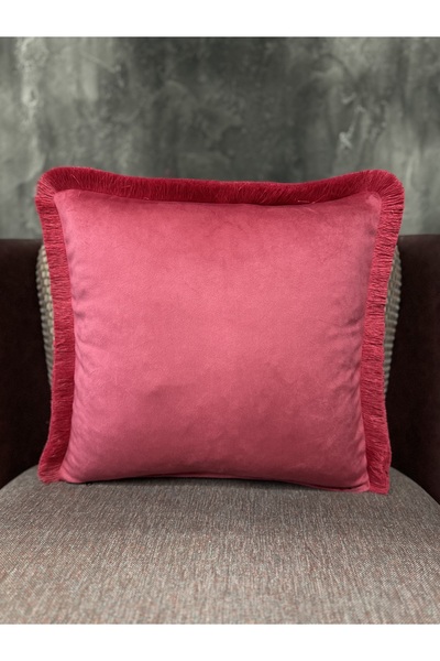 Fabricland İthal İpek Kadife FUŞYA RENK PÜSKÜLLÜ KIRLENT KILIFI 43x43cm