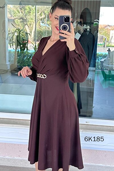 İnce Topuk Double-Breasted Collar Buckle Crepe Dress 6K185