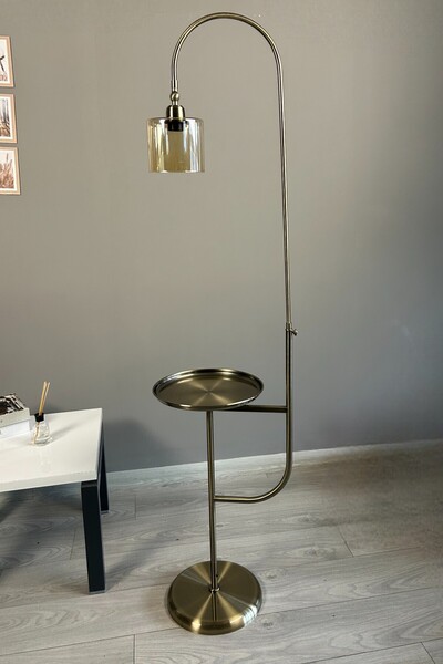 Bamyum Lille Bal Rengi Cam Eskitme Gövde Lambader Tepsili Hareketli Başlık Modern Metal Zemin Lambası