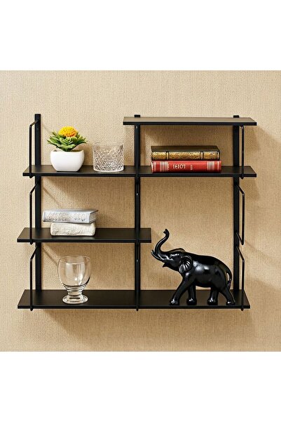 Danube Home Eroll Wall Shelf - Stylish Black Metal & Engineered Wood, 80x17.3x71.9cm, Ideal for Living Room