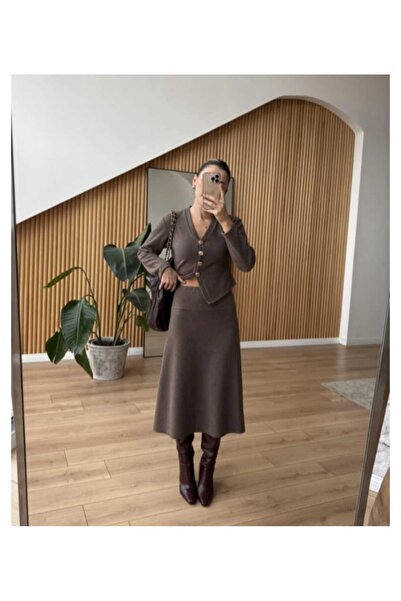 Somut istanbul Kloş Soft Touch Skirt and Soft Buttoned Jacket 2-Piece Set