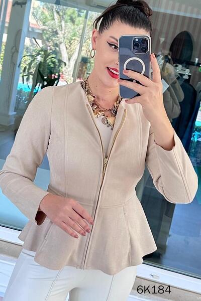 İnce Topuk Pocket Detail Zippered Suede Jacket 6K184