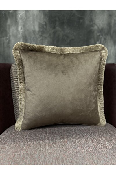 Fabricland İthal İpek Kadife KAHVE RENK PÜSKÜLLÜ KIRLENT KILIFI 43x43cm