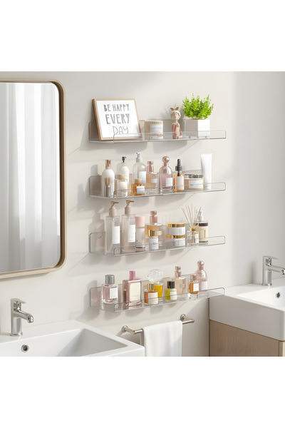 Elindor Set de 4 rafturi Elindor®, raft de depozitare suspendat, bucătărie, 38 x 10 x 1,5 x 5 cm, transparent