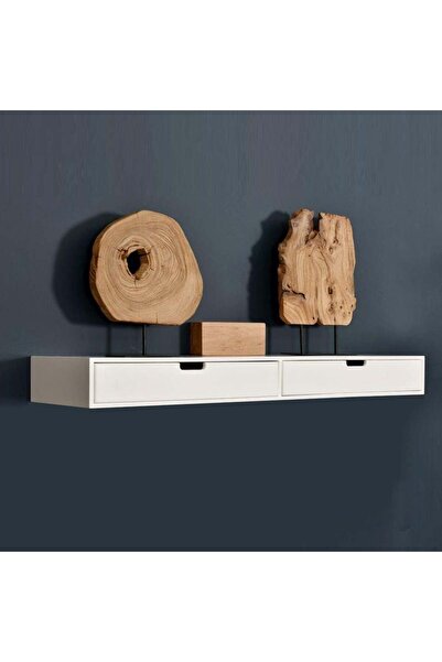 Danube Home رف حائط بيلاجيو أبيض مع درج - رف خشبي مدمج لغرفة المعيشة، 80×20×8 سم