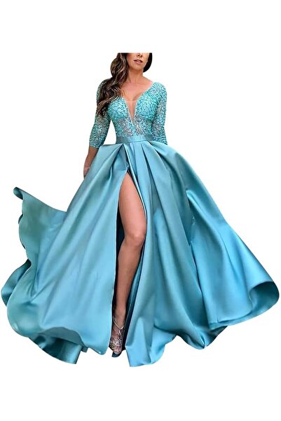 Margoun Women's Fashion Long Gown Waistline Cocktail & Evening Dresses Front ...