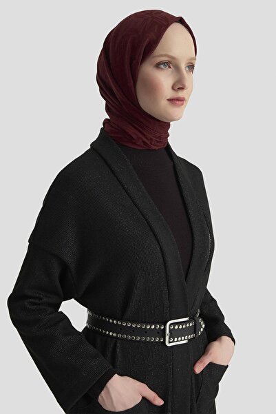 Armine TREND Ornamental Zipper Detailed Glittery Corded Fabric Cardigan Black 25Kt532