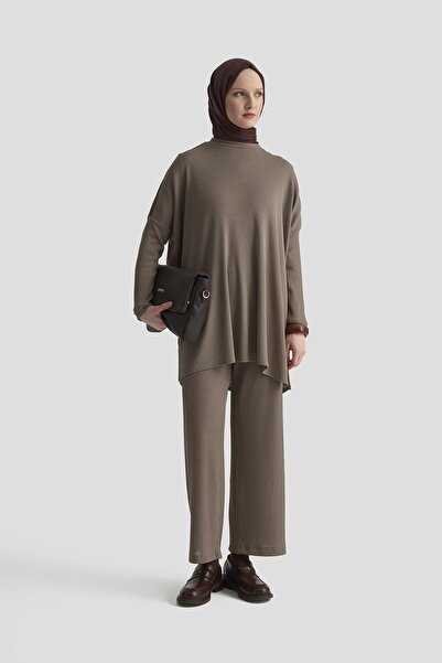 Armine TREND Kolu Velvet Striped Detail Corded Fabric Double Suit with Trousers Mink 25Kt622