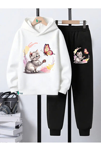 CACTUS COLLECTION με κουκούλα Φούτερ Παιδικό Σετ Κάτω-Επάνω 3-κλων Βαμβακερό CAT BUTTERFLY