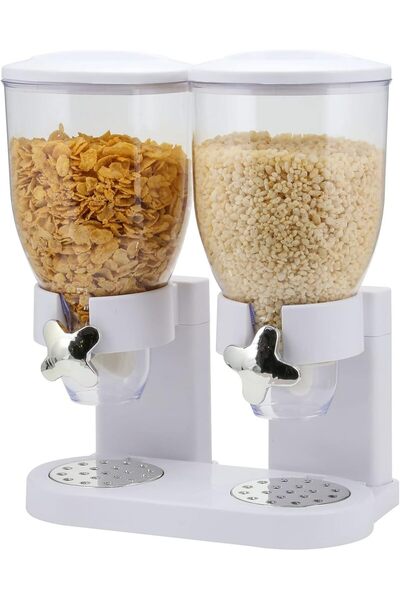 Türkiye علبة طعام جاف كلاسيكية بموزع حبوب مزدوج، حاوية تخزين للتحكم في موزع ا...