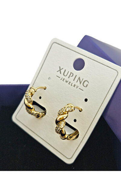 XUPING JEWELRY 18K Gold Renk Kuyumcu Model Burgulu Taşlı Halka Küpe | XP Bask...