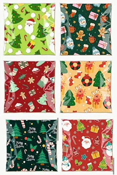 BST Yılbaşı Desenli Bantlı Şeffaf Poşet 12 Adet (10*10 cm)