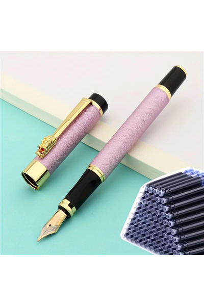 yiren Set Stilou roz metalizat cu peniță Iridium + 50 de rezerve lungi de cer...