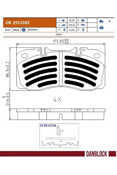 DANBLOCK Set Placute Frana Frana Disc Iveco Daily 4 Caroserie/Daily 4 Platou ...