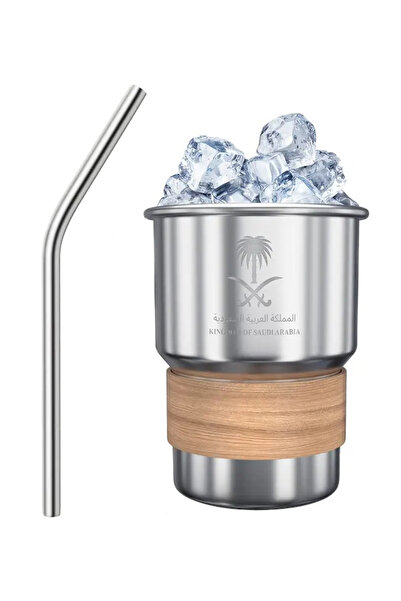 ELLEGLAM 500ml 304 Stainless Steel Mug, Saudi Logo Design, with Lid & Straw, Hot & Cold Drinks