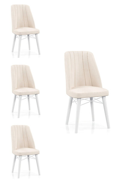 Desire Set scaune Babyface Berlin, pachet 4 buc, mobilier de bucătărie, picioare din lemn, alb - Desire Furniture