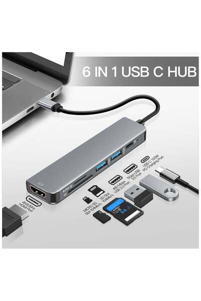 Generic USB-C Hub 100W PD, HDMI 4K@30Hz, USB 3.0 5Gbps, SD/MicroSD, for MacBook, iPad, HP, Dell