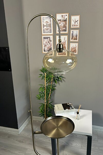 Bamyum Solvia Bal Rengi Cam Eskitme Gövde Tepsili Lambader Modern Oturma Odası