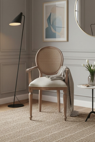 Woodenbend Orlando Eskitme Kolçaklı Kayın Ağacı Hazeranlı Sandalye Doğal Ahşa...