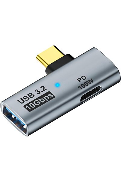 LinJie محول 2 في 1 من USB-C إلى USB 3.2 OTG مع منفذ شحن USB-C بقوة 100 وات