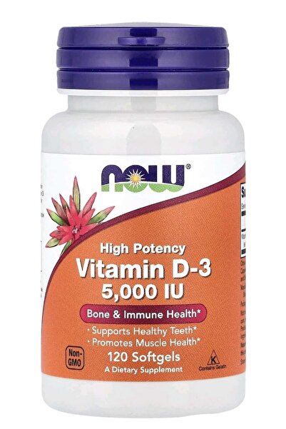 Now Foods Vitamin D3 5000 IU, فعالية عالية، 125 مكجم (5,000 وحدة دولية)، 120 ...