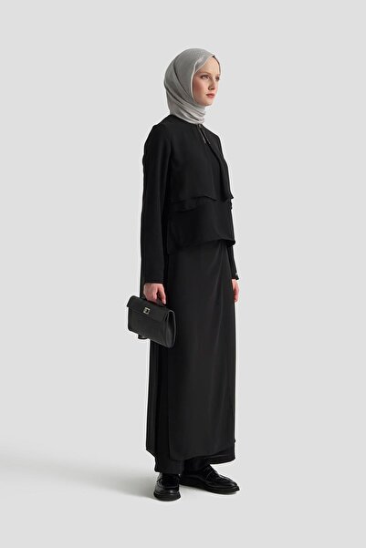 Armine TREND Brooch Detailed Chiffon Paneled Chiffon Piece Double Suit with Trousers Black 25Kt675