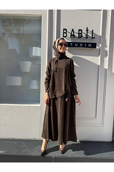 Babil Butik 25023014 Collar Detail Women's Blouse Brown