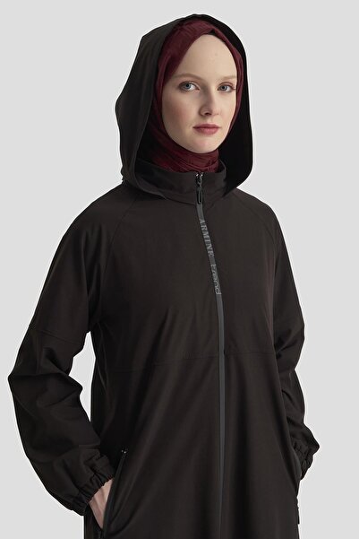 Armine TREND Brand Written Zippered Hidden Hooded Garment Black 25Kt548