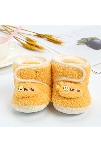 BebeNou Yellow Plush Booties - Smile MDBD001-3-sa1