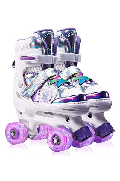 Arabest Girls Adjustable Roller Skates, 4-Size, 8 Light-Up Wheels