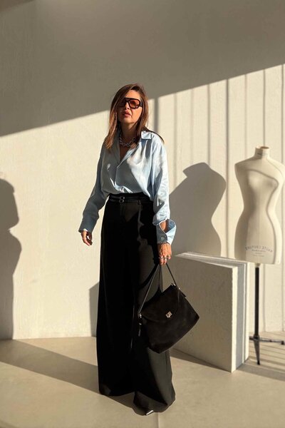 ELVAN TOLON Black Wide Leg Fabric Trousers