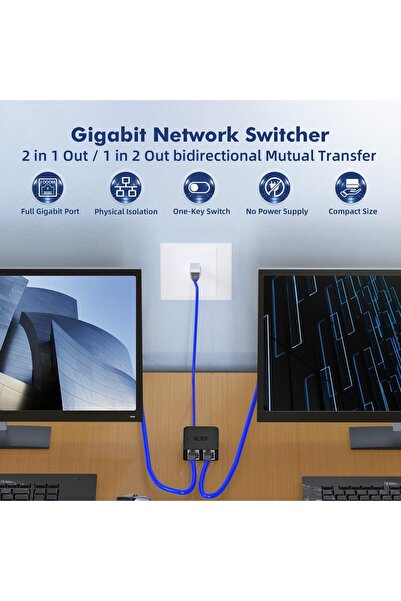 NALACAL Gigabit Ethernet Passive A/B Selector Switch - 3-Port, No Power Required