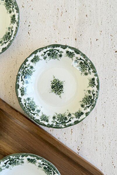 porselenden Antique Green 4-Piece Porcelain Jam Bowl / Snack Bowl Green Floral Patterned 4 Pieces