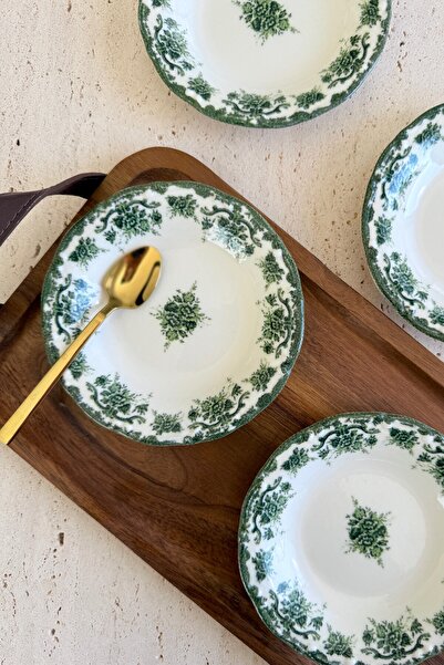 porselenden Antique Green 4-Piece Porcelain Jam Bowl / Snack Bowl Green Floral Patterned 4 Pieces