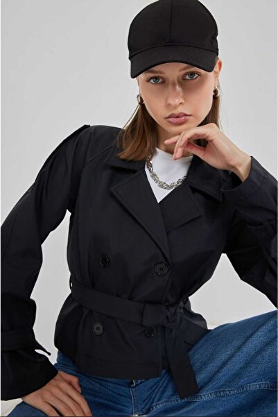 MODA SİYAH KISA TRENCHKOT