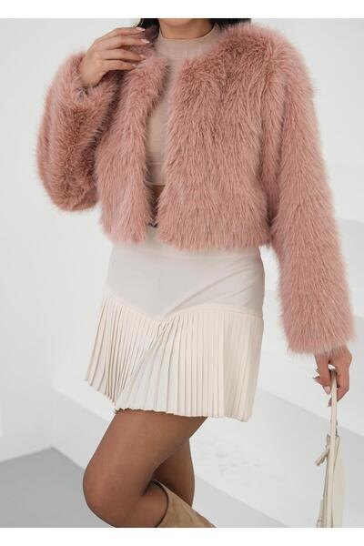My Loore Short Fur Pink Women's Coat with Agrafl Closure