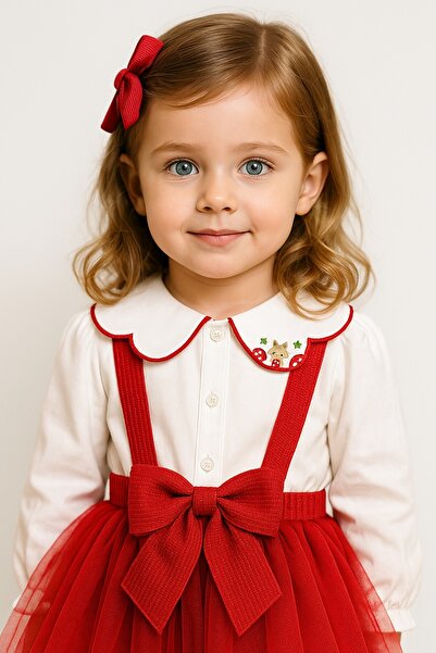 PARK BEBE Baby Girl Red Tutu Skirt Peter Pan collar Shirt Set Christmas Concept