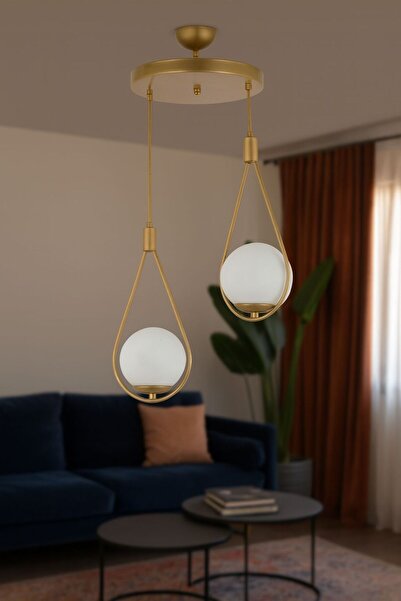 VENON Damla 2 li Kent 2 li Eskitme Beyaz Glop Camlı Sarkıt Modern Avize Salon...