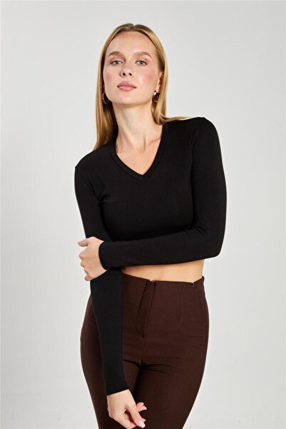 BARRELS AND OIL Women's V-Neck Long Sleeve Bodysuit - Black