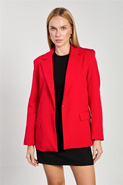 BARRELS AND OIL Women's single button blazer jacket - red