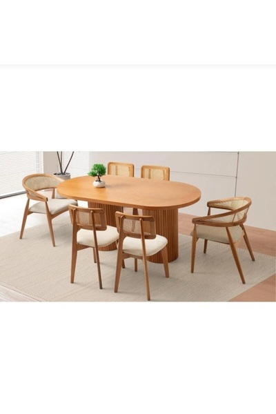 NORTE Bohem Masa Takımı Ahşap Masa Takımı 6 Kişilik Masa Sandalye Takımı İska...