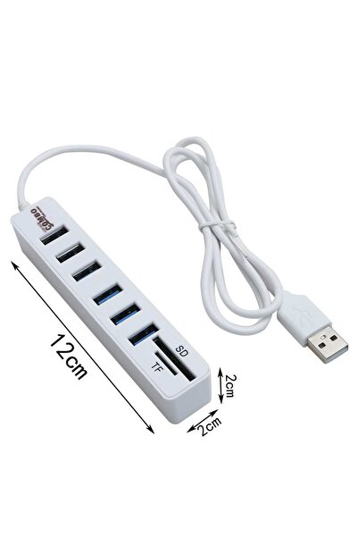 COMBO 8 in 1 USB Hub, 6 USB Ports, SD/TF Card Reader, Cable Length 1M, White