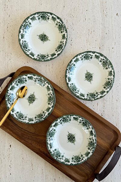 porselenden Antique Green 4-Piece Porcelain Jam Bowl / Snack Bowl Green Floral Patterned 4 Pieces