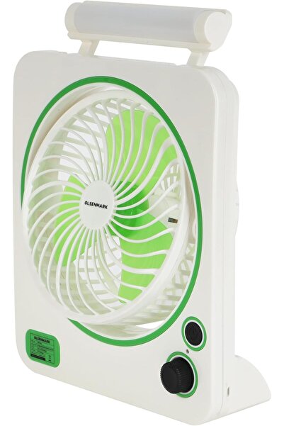 Olsenmark مروحة صغيرة قابلة لإعادة الشحن OMF1875 مقاس 15 سم مع إضاءة LED، سرعتان، 1800 مللي أمبير/ساعة، لون أبيض