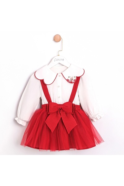 PARK BEBE Baby Girl Red Tutu Skirt Peter Pan collar Shirt Set Christmas Concept