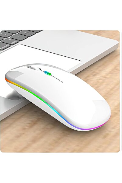 AZONEE Rechargeable Wireless Bluetooth Mouse – Slim LED, Silent, USB Receiver (White)