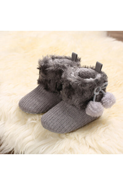 BebeNou Ghete gri croșetate cu blană și ciucuri LIc649-1-sa3