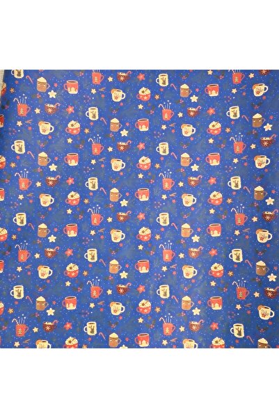 REX Kraft paper for gift wrapping, blue decoration with Christmas mugs, 200x70 cm